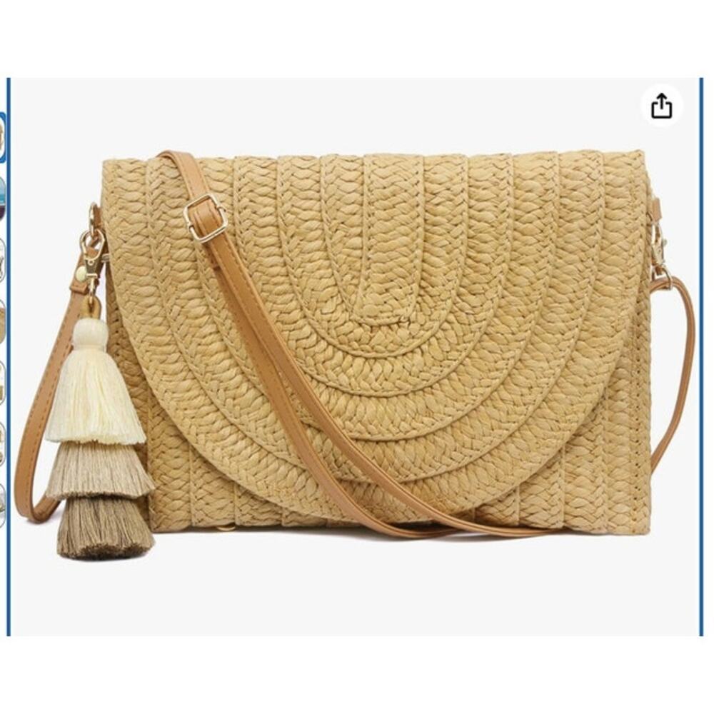 Women Straw Clutch Purse Crossbody Bag Summer Beach Shoulder Bags Envelope, NWT